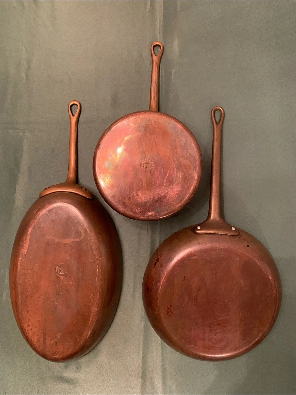 VTG Copper Cookware set Of (3) European/Tuscan/Antique Decor Rare 10” Fish Fryer